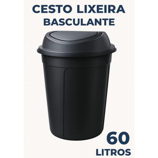 Cesto Lixeira Tampa Basculante Vai e Vem 60 Litros Multiuso Roupas Lixo Cozinha