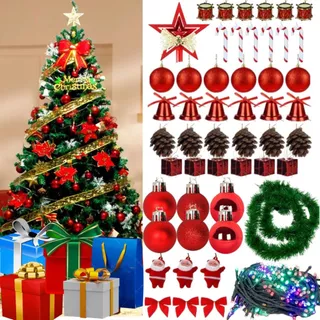 Árvore Natal 1,50m Com 52 Enfeites Pinheiro Pés de Ferro Pisca Led Decorada  Promoção