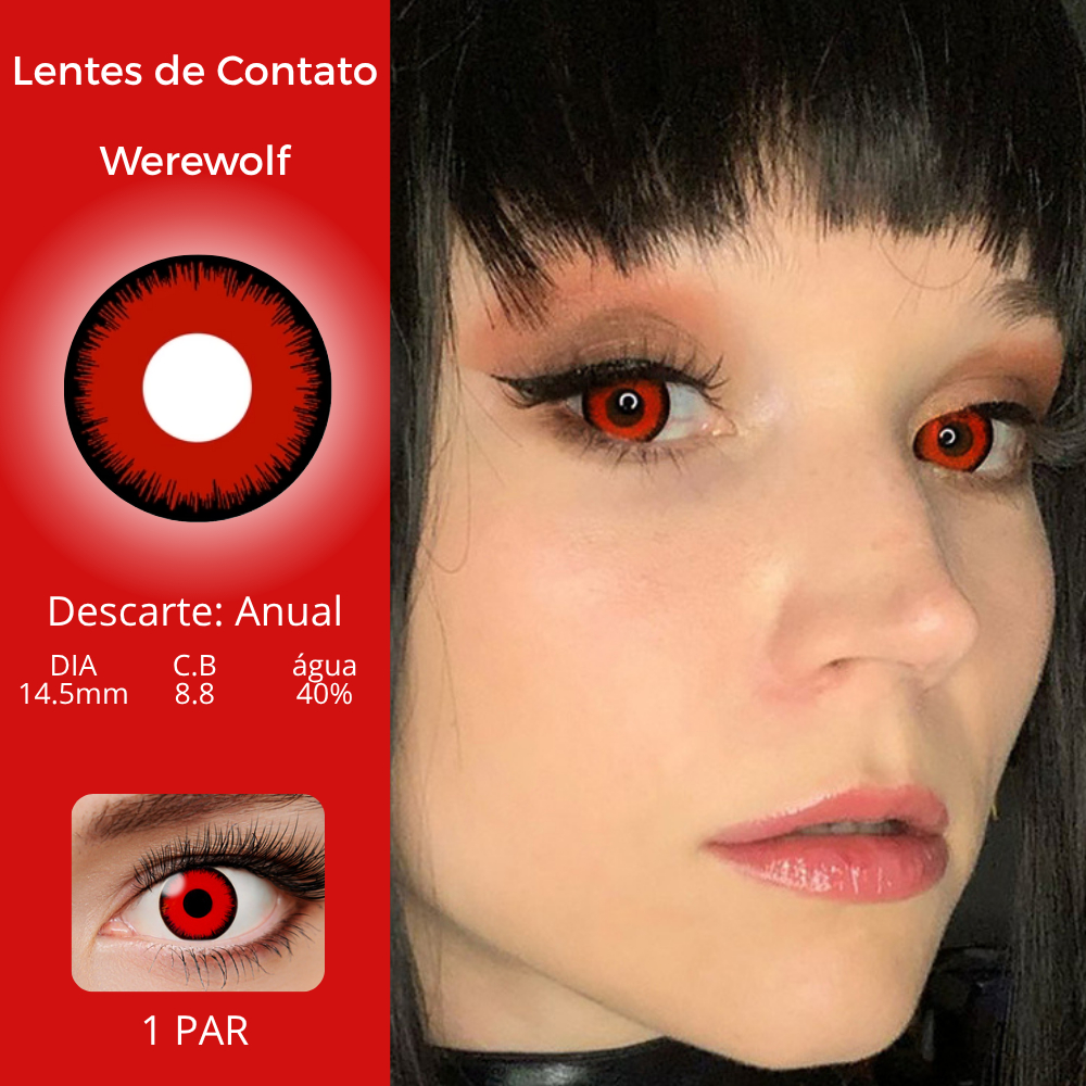 1 par anual Lentes de Contato Festa Halloween Fantasia red Werewolf Bruxa Vermelha Mystic