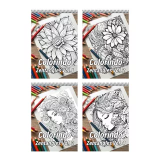 4 Cadernos Com 50 Desenhos Para Colorir Zentangles Vol. 1 Ao Vol. 4 - Tamanho A4 (21x29,7cm) K47 em Oferta na Shopee