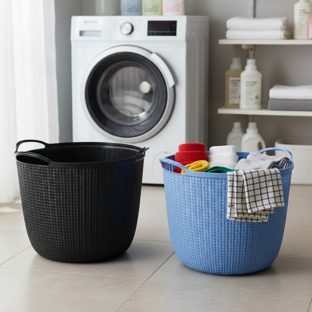 Cesto GRANDE Redondo com Alças Trama 25,5 Litros - Roupas Lavanderia Organizador Cores Variadas