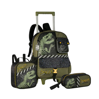 Kit Escolar T-rex Dinossauro Mochila de Rodinhas+ Estojo E Lancheira Térmica Meninos - Clio