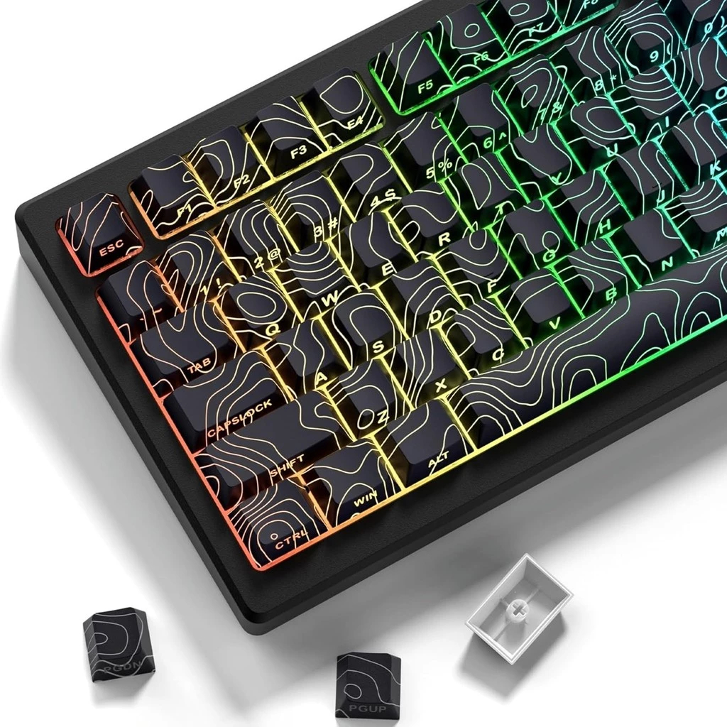 Keycaps Topográficas 97 Teclas PBT Preto / Branco + Removedor de Teclas - Resistentes | Bonitas