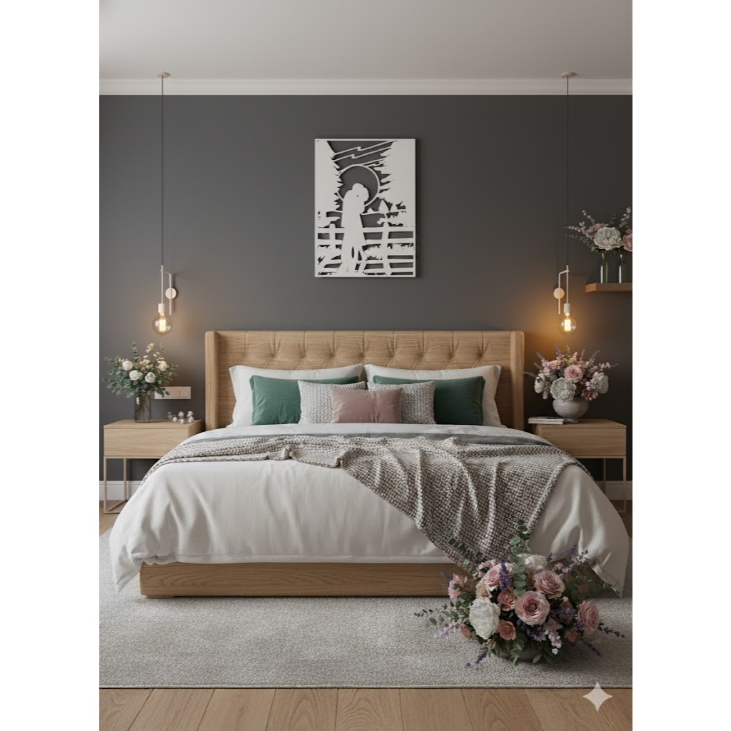 Quadro Decorativo Casal Luar Vazado 70x47 Madeira Mdf 3mm Preto Quarto Decoração QD_0110