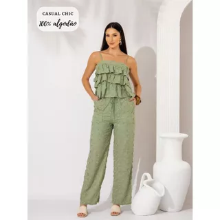 Conjunto Laise de Algodão com Aplicações Florais em Oferta na Shopee