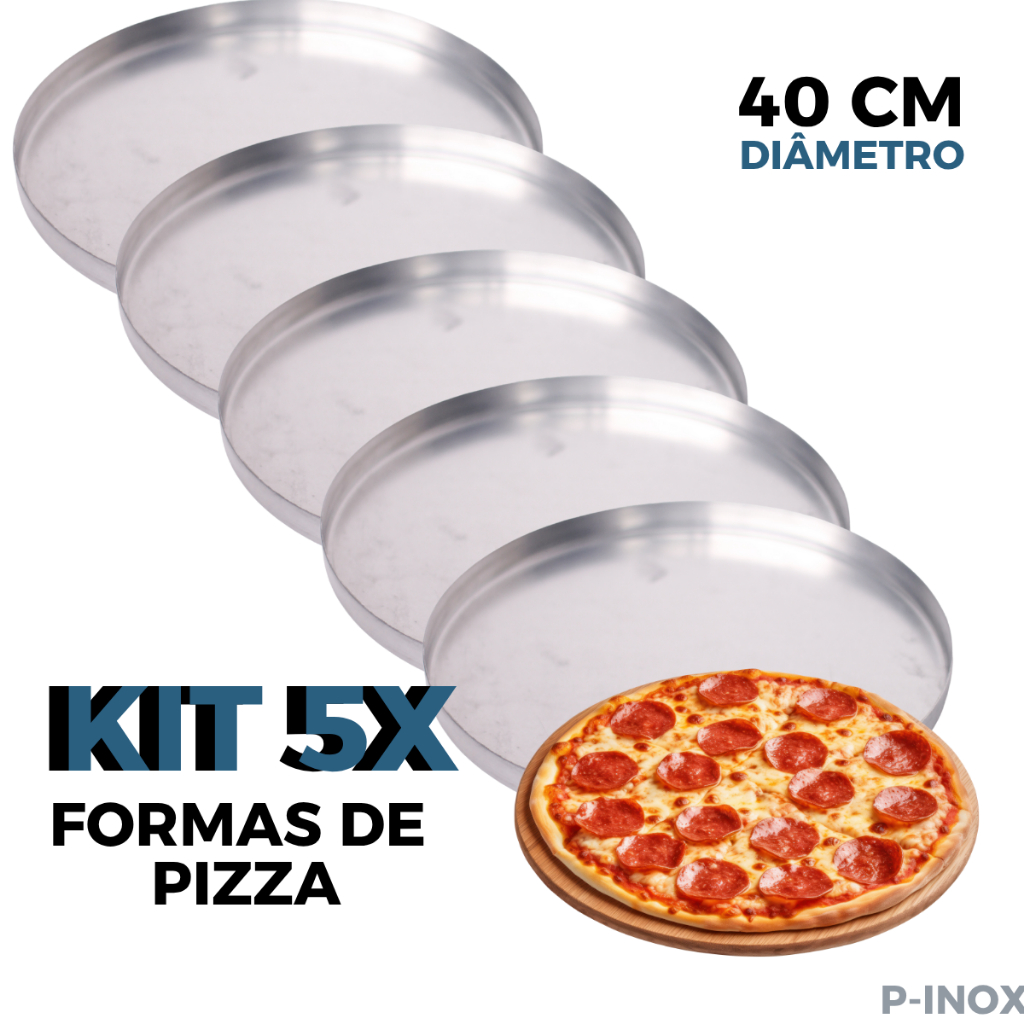 Kit 5 Formas Assadeiras de Pizza 40 cm de Alumínio Polido co