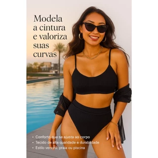 Biquíni Com Bojo Calcinha Moda Gringa Praia Cintura Alta Pala Larga Canelado Top Meia Taça Positano em Oferta na Shopee