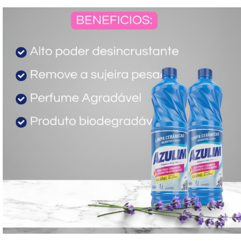 KIT 2 LIMPA CERAMICAS, AZULEJOS E REJUNTES AZULIM LAVANDA 1L | Shopee ...
