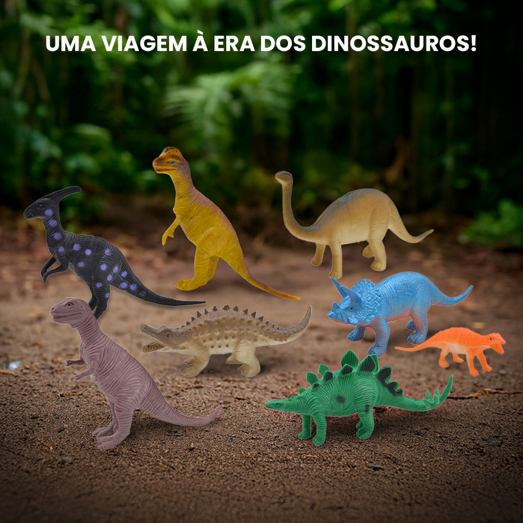 Kit Dinossauro de Borracha Safari 8 Dinossauros Brinquedo Infantil ...