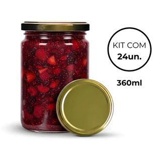 Kit 24 Potes de Vidro Inca 360ml Com Tampa Dourada e Lacres Para Geleias Doces Conservas