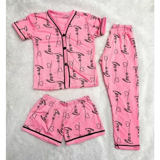 Kit Pijama Infantil Menina 3 Peças Americano Camisa Botões + Calça + Short Conforto Malha Calor/Frio em Oferta na Shopee