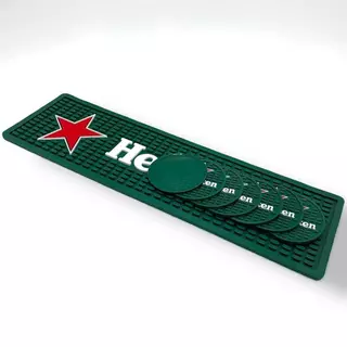 Kit Tapete de Bar Emborrachado Premium 50x15cm com Porta Copos