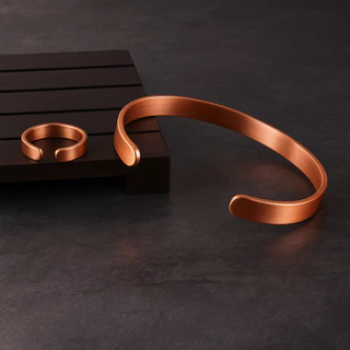 Conjunto anel e pulseira de cobre natural 100% Puro sabona ajustável em Oferta na Shopee