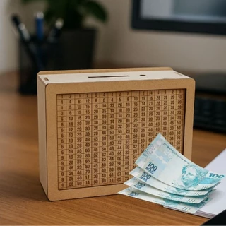 Cofre MDF Desafio 1000 2500 5000 10000 Japonês com Contador para Guardar Dinheiro Cofrinho