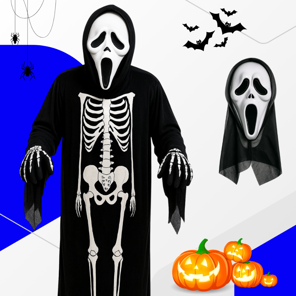 Fantasia Pânico Halloween Tamanho Adulto e Infantil Máscara + Roupa ...