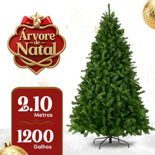 Árvore De Natal Pinheiro Canadense Luxo 2,10m 1200 Galhos Tradicional Verde Imperial Premium Grande Cheia Cositas Festa