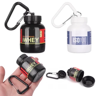 Chaveiro Porta Whey 100 ml – Dosador p/ Suplementos Whey Creatina Pré Treino (Preto/Branco)