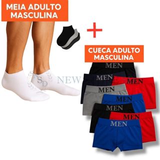 Kit 10 Cuecas Boxer Microfibra Adulto + 12 Pares Meias Algodão