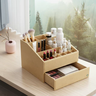 Porta Maquiagem Organizador MDF com Gaveta e Divisórias - Estojo Ideal para Cosméticos e Acessórios
