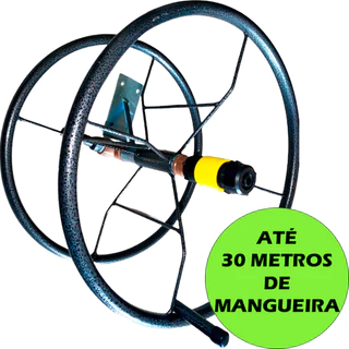 Suporte Enrolador Para Mangueira De Jardim Giratório Até 30 Metros Em Aço, Prático e Organizado
