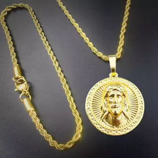 TB Presentes Conjunto Pulseira Pingente JESUS Coroa Buzeira Corrente Longa Caixa Banhada a Ouro 18K