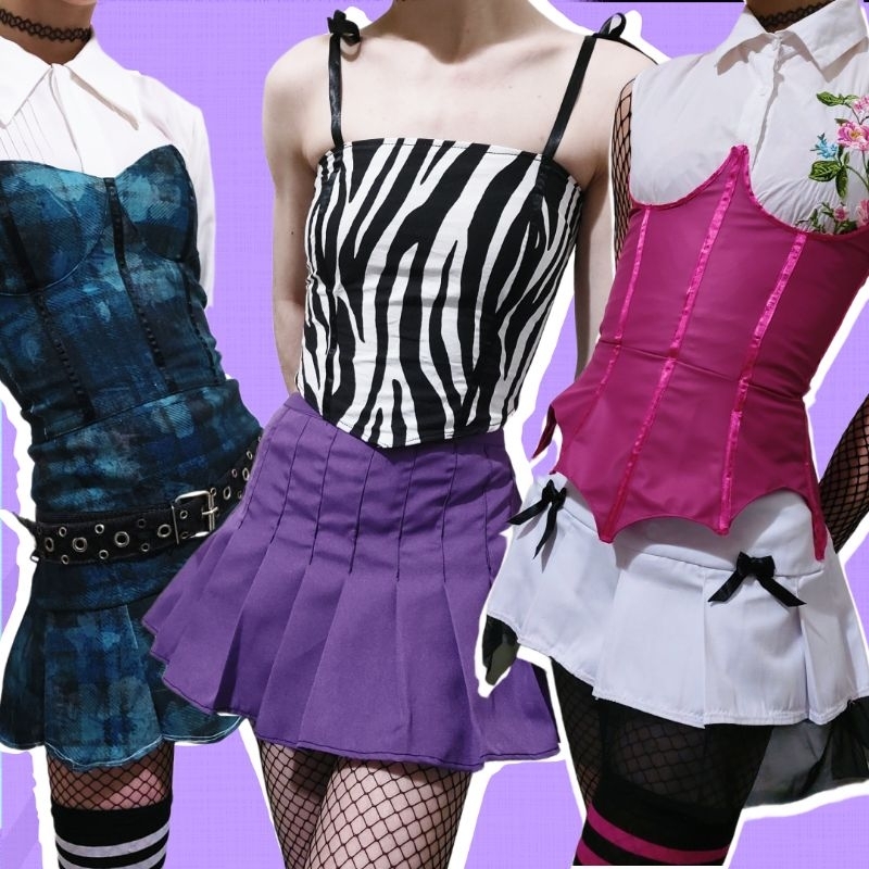 Saias e Corset/espartilho y2k inspirados em Draculaura Frankie