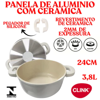 Caçarola Panela Aluminio 24CM 3,8L Revestido De Ceramica Com Aluminio Antiaderente Branca Clink 2MM em Oferta na Shopee