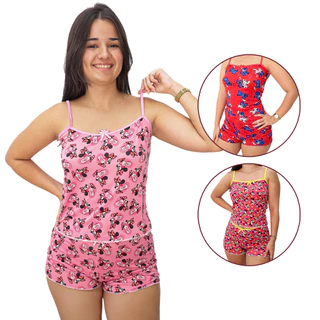 Kit 3 Baby Doll Short Dormir Pijama Verão Estampado Feminino em Oferta na Shopee