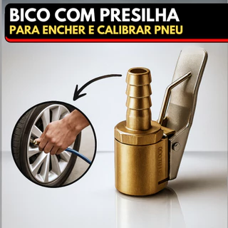 Bico Inflador de Encher Pneu de Carro Válvula para Calibrar com Presilha P/ Mangueira 1/4" em Oferta na Shopee