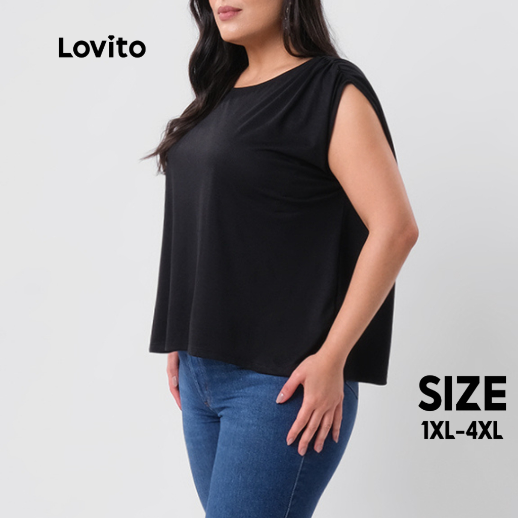 Lovito Blusa Casual Liso Plus Size Feminina LB132BRL161