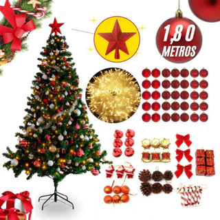 Árvore De Natal Decorada Pronta Enfeitada Com Enfeites Pinheiro Verde 1,80m Completa Cheia Premium Pisca Pisca Luzes