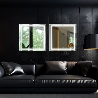 Kit 2 Espelhos Quadrados 60x60cm Jateados 3 Cores LED Touch Decoração em Oferta na Shopee