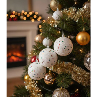 6 Bolinhas De Natal Branca Decoração Enfeite Natalino Arvore Bolas de Natal Penduravel 5/6/7/8cm VMP