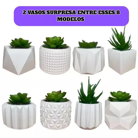 Kit 2, 4 unidades vaso decorativo de gesso texturizado para suculentas, cactus e plantas