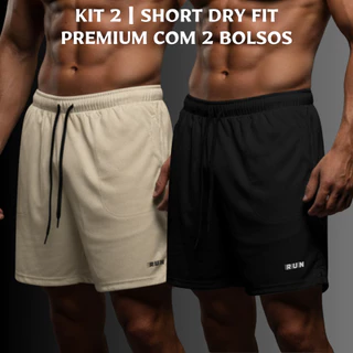 Kit 2 Bermudas Básica Dry Com Bolsos Masculina P ao G3 Plus Size RUN Esportiva Academia Cross Treino