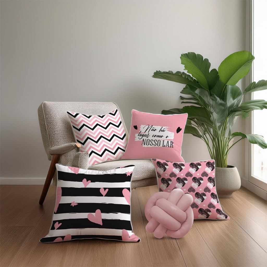 kit com 4 almofadas completo, capa + refil + nozinho | Shopee Brasil