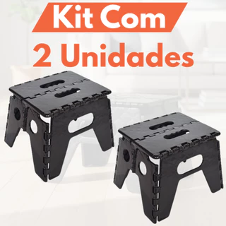 Kit Jogo 2 Banquinhos Banquetas Plasticás Dobrável Suporta 100Kg Resistente Reforçada Multiuso Preta