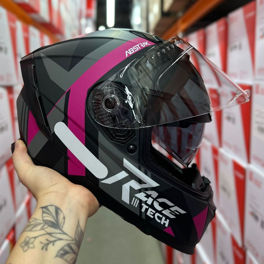 CAPACETE RACE TECH VOLT COM ÓCULOS SOLAR PRETO FOSCO ROSA UNISSEX ...