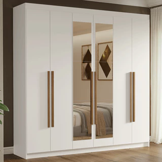 Guarda-Roupa Casal 6 Portas Batentes com Espelho Branco/Branco/Rustic Venus Madesa em Oferta na Shopee