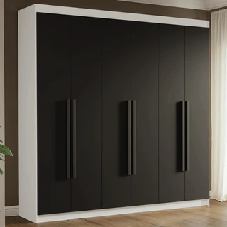 Guarda-Roupa Casal 6 Portas Batentes Branco/Preto/Preto Venus Madesa em Oferta na Shopee