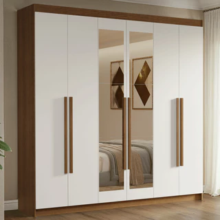 Guarda-Roupa Casal 6 Portas Batentes com Espelho Rustic/Branco/Rustic Venus Madesa em Oferta na Shopee