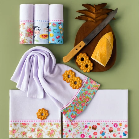 Kit 5 panos de prato barrado premium – sacaria 100% algodão, estampas sortidas