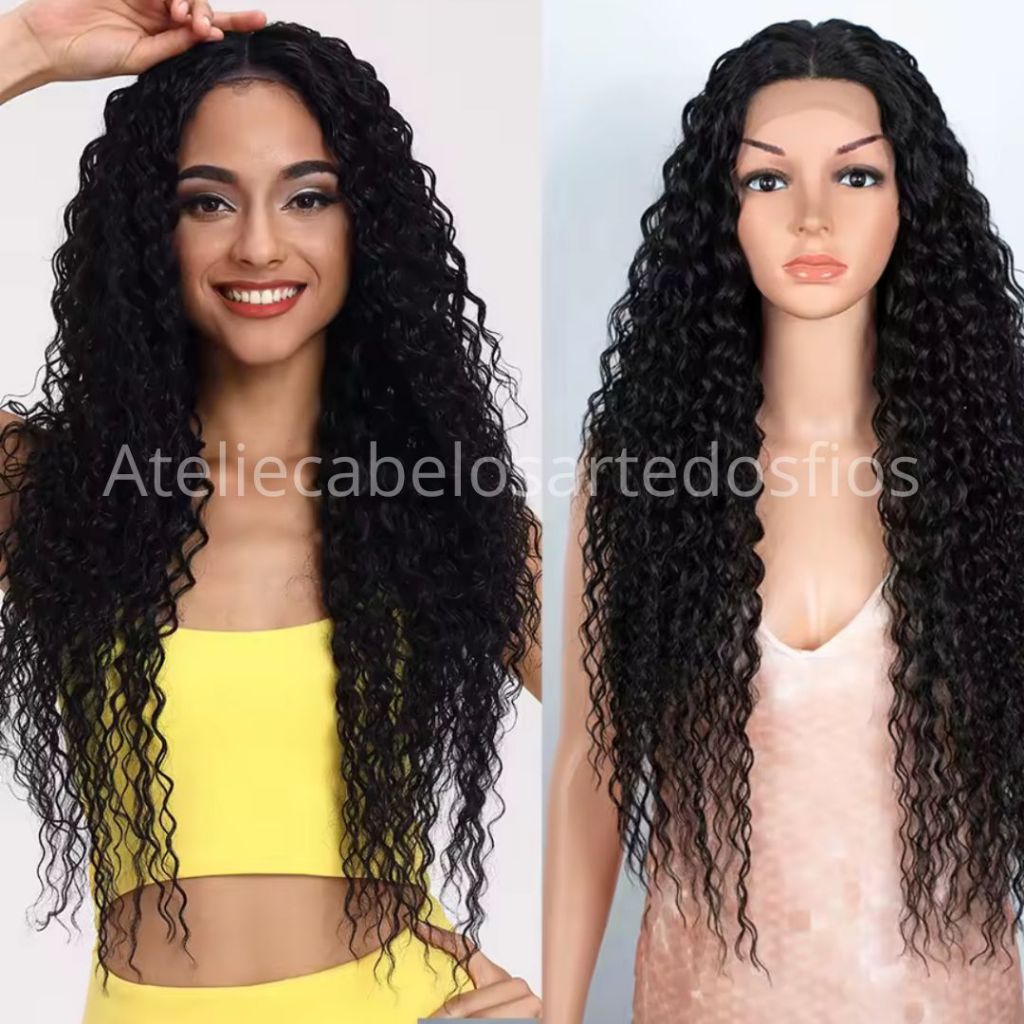 Peruca Lace Wig Cacheado Cor 1 Preto Volumoso Fibra Orgânica Premium ...