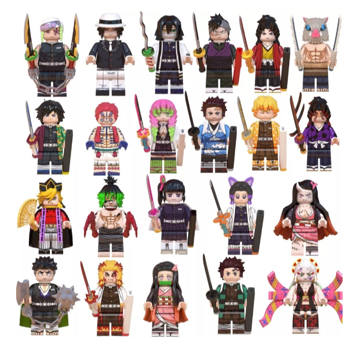 Miniatura Blocos Estilo Lego 4-5cm Demon Slayer Tanjiro Nezuko Zenitsu Inosuke Hashiras Lua superior