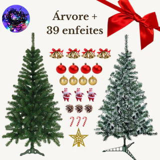 Árvore de Natal Pinheiro Pinheirinho Premium 120cm 90cm e 60cm com pisca e 38 enfeites