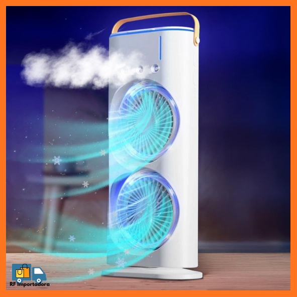 Ventilador Duplo Giratório Portátil RGB LED Umidificador