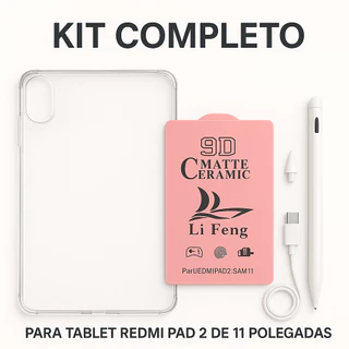 Kit para tablet Redmi Pad 2 de 11 polegadas - Capa TPU Transparente Ant-Impacto + Película + Caneta - Promoção