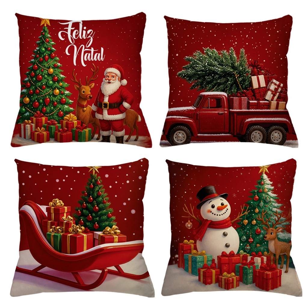 Kit 4 Capa de Almofada Natal Decoração 45cm x 45cm com Zíper | Shopee ...
