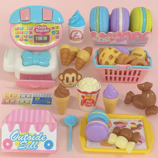 Kit Brinquedos de Menina Docinhos Cookies Padaria Sorveteria Comidinha de Brinquedo Cozinha infantil Caixa Registradora