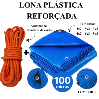 Lona Plástica Impermeável Reforçada c/ ilhós 100 Micras Grossa + cordas Piscina Construção 2x2 3x2 3x3 4x2 4x3 5x3
